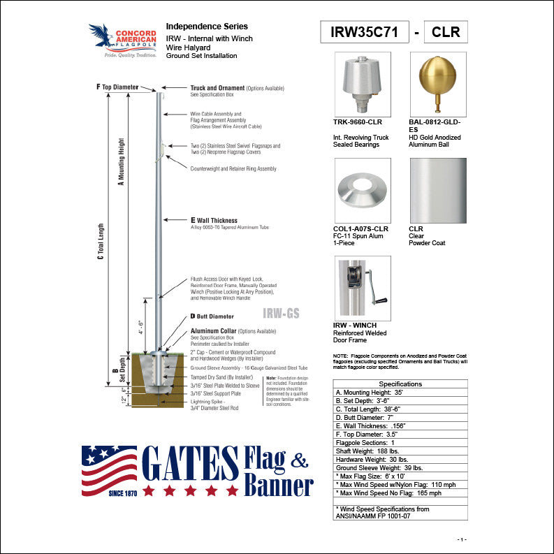 35ft Commercial Aluminum Flagpole