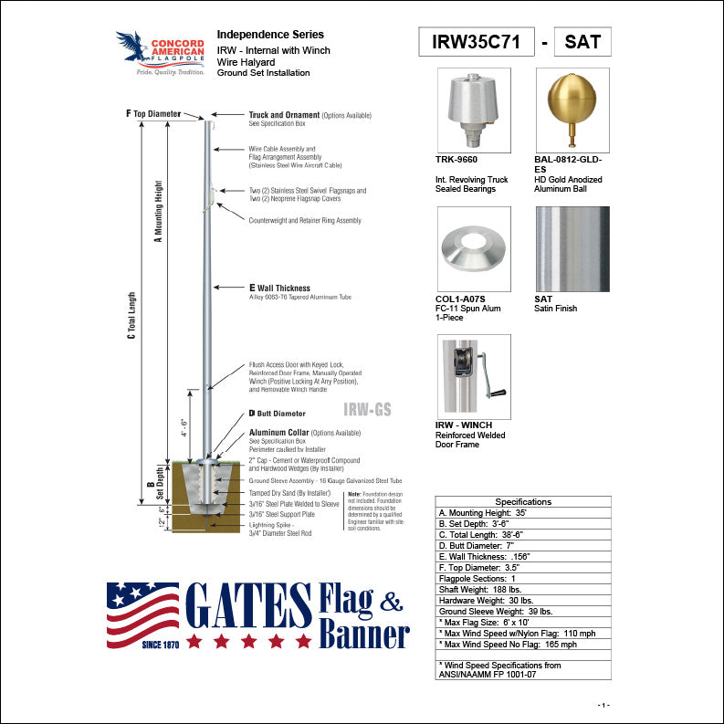 35ft Commercial Aluminum Flagpole