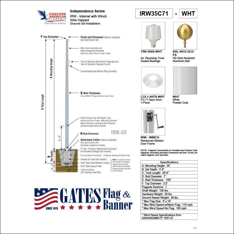 35ft Commercial Aluminum Flagpole