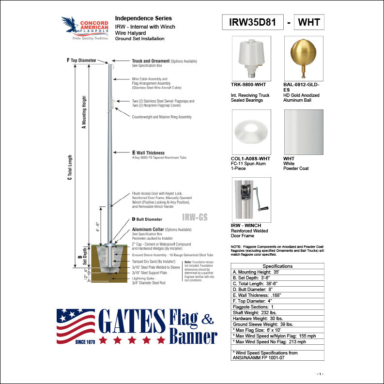 35ft Commercial Aluminum Flagpole