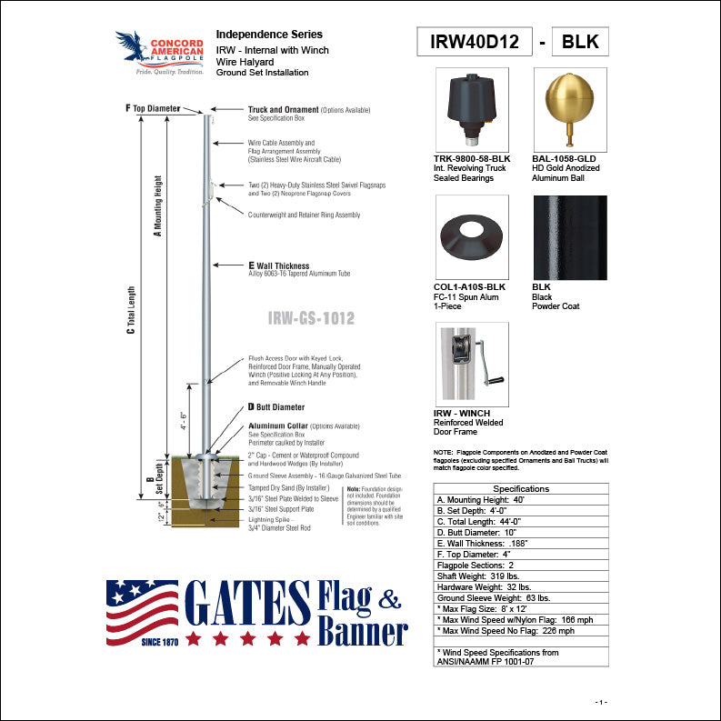 40ft Commercial Aluminum Flagpole