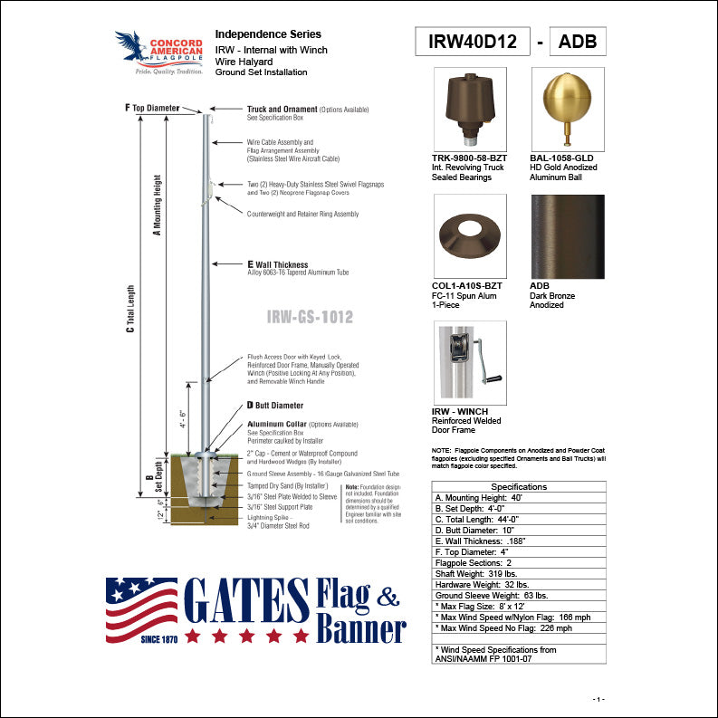 40ft Commercial Aluminum Flagpole