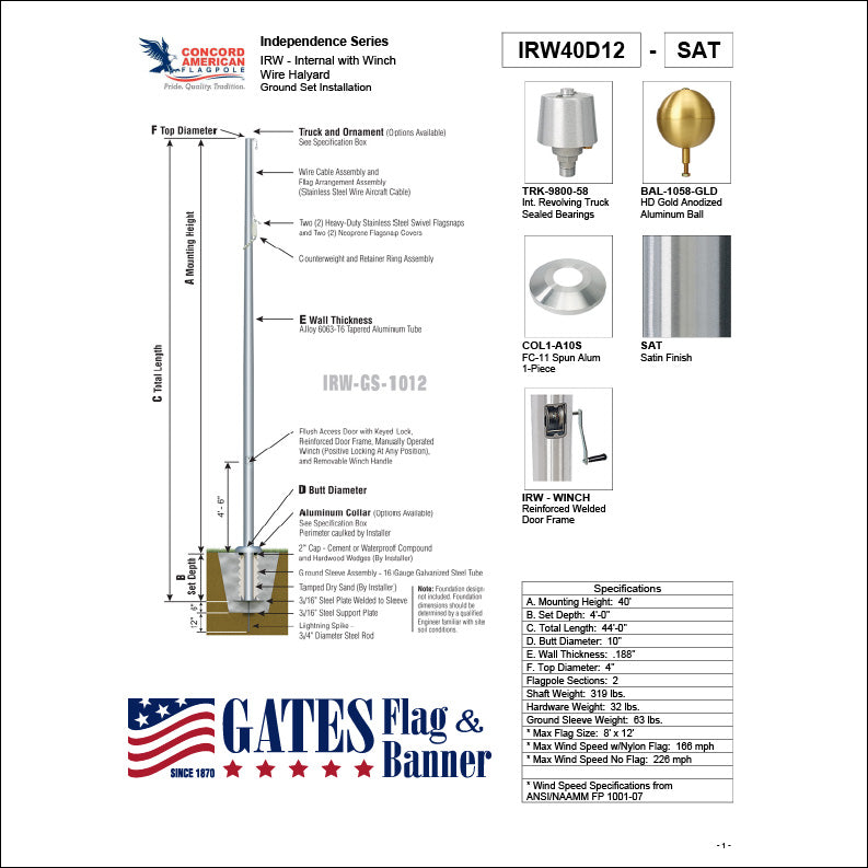 40ft Commercial Aluminum Flagpole