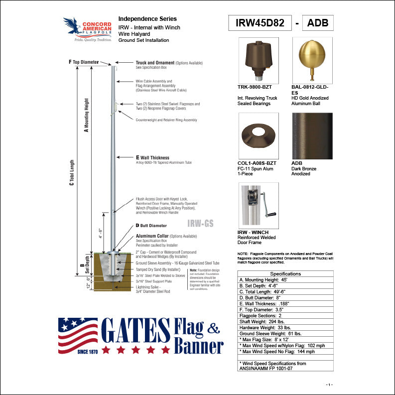 45ft Commercial Aluminum Flagpole