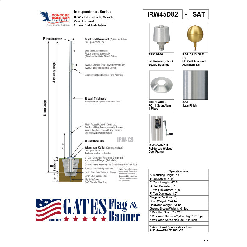 45ft Commercial Aluminum Flagpole