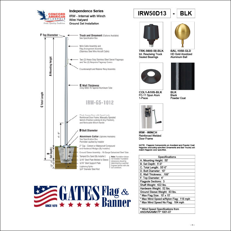50ft Commercial Aluminum Flagpole