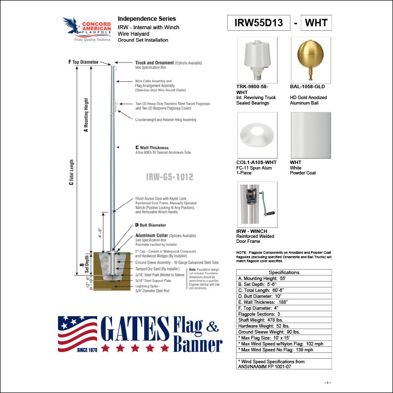 55ft Commercial Aluminum Flagpole