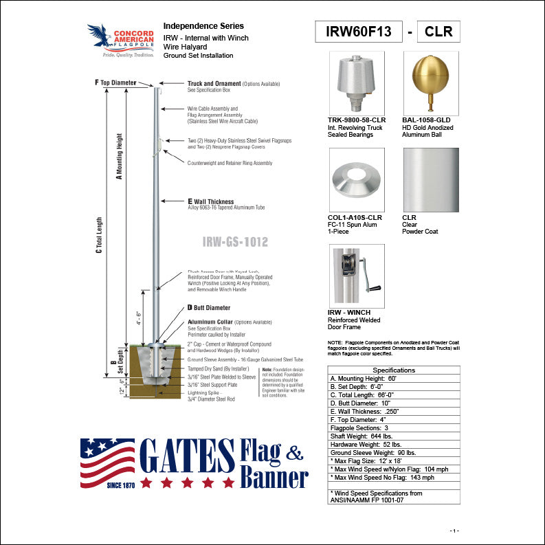 60ft Commercial Aluminum Flagpole
