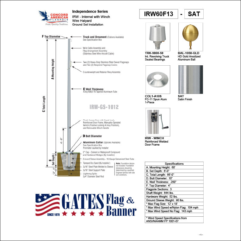 60ft Commercial Aluminum Flagpole