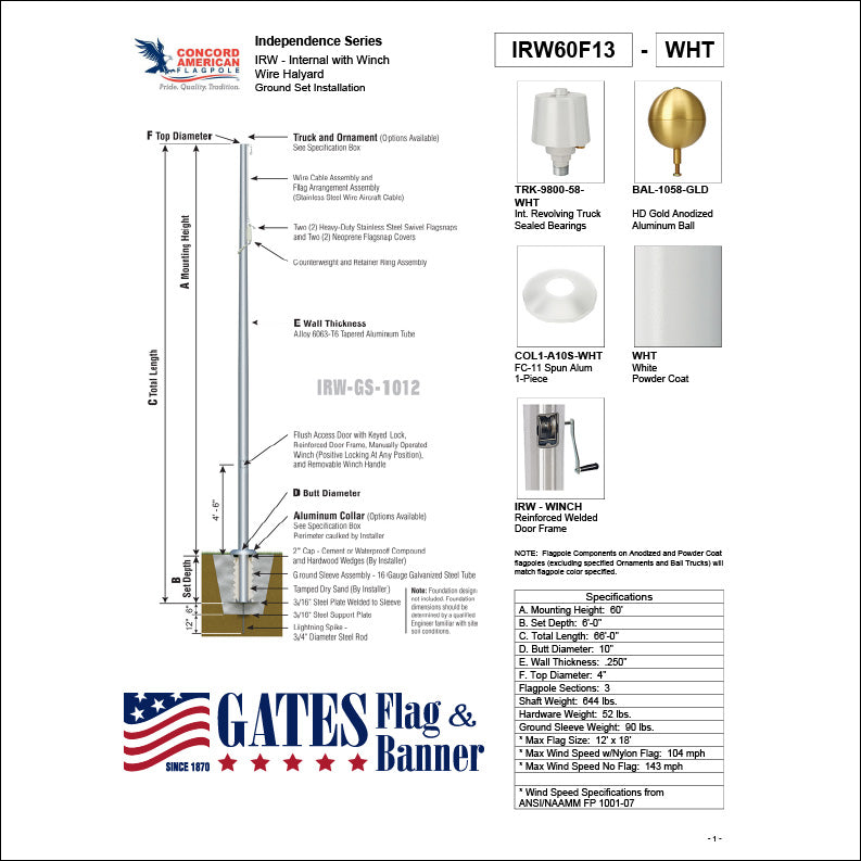 60ft Commercial Aluminum Flagpole