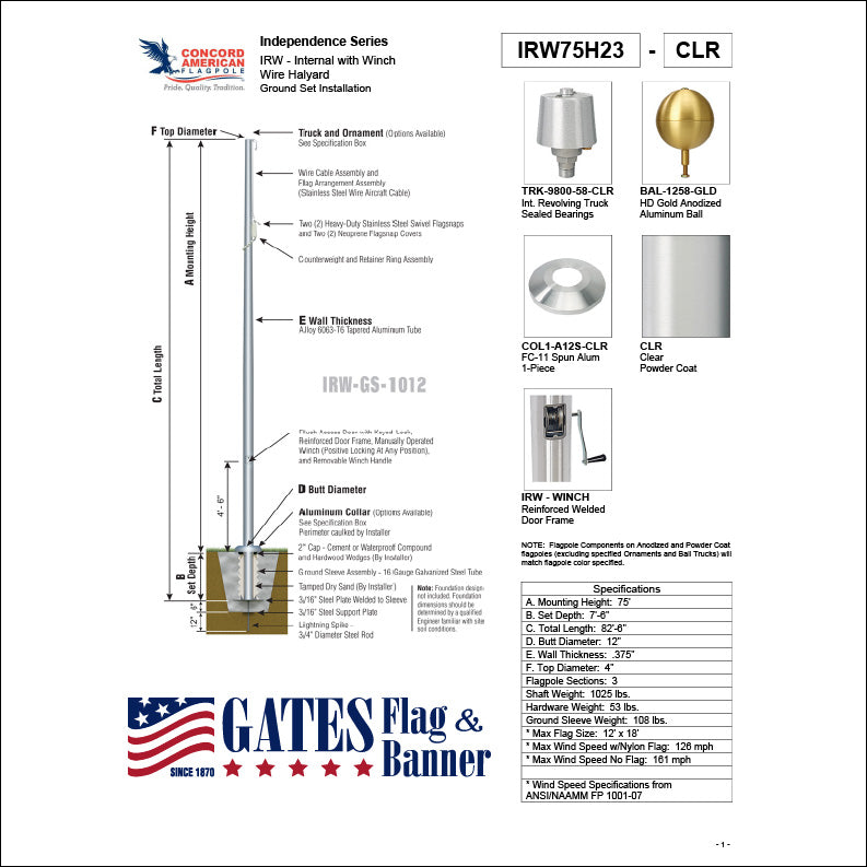 75ft Commercial Aluminum Flagpole
