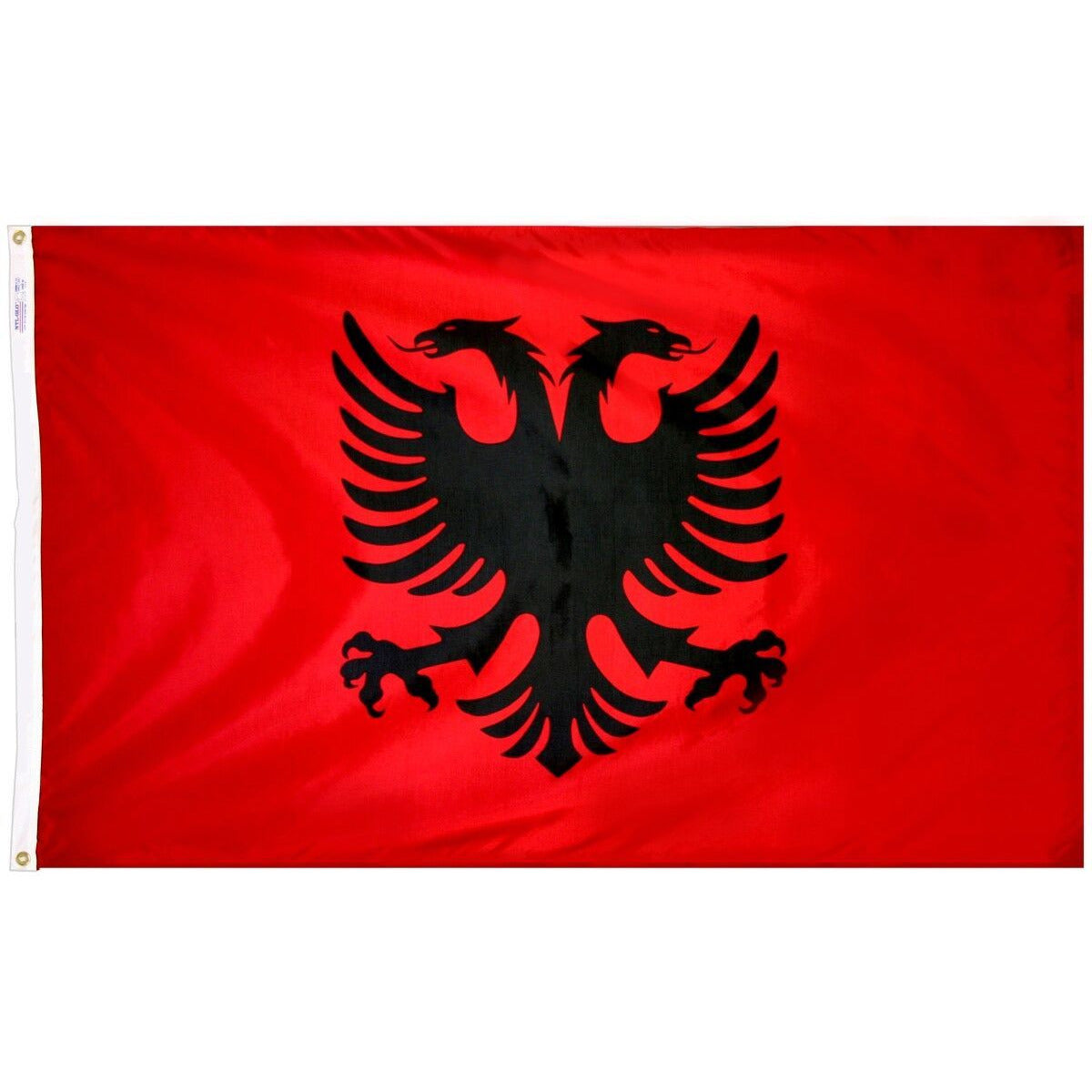 Albania flag featuring a red background with a black double-headed eagle in the center