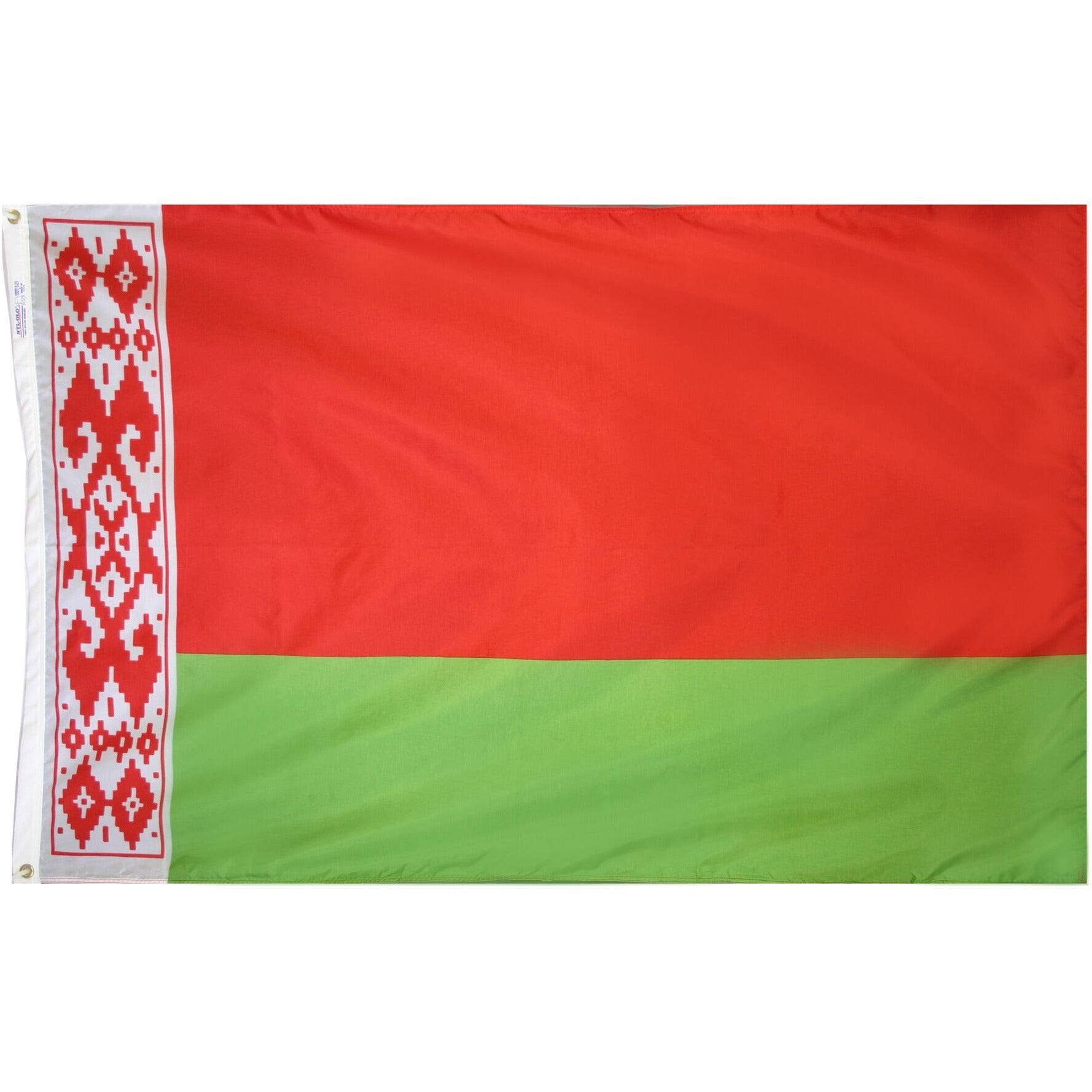 a Belarus red and green flag with a white border on the left