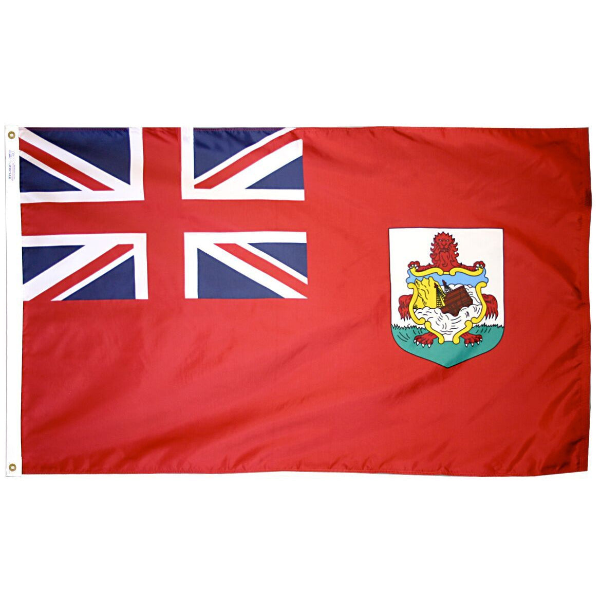 a Bermuda red flag with the British flag on it