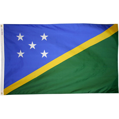 a blue green and yellow flag with white stars on it of the Solomon Islands