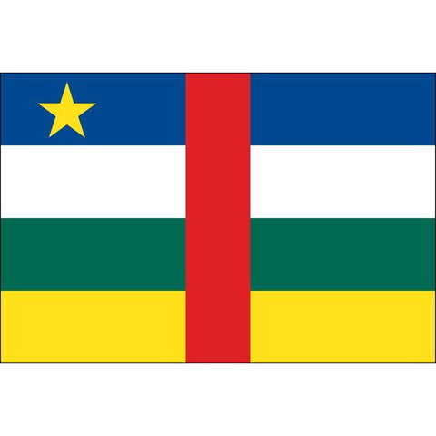 the red, yellow, white, green and blue flag of central African republic with a yellow star in the top left corner